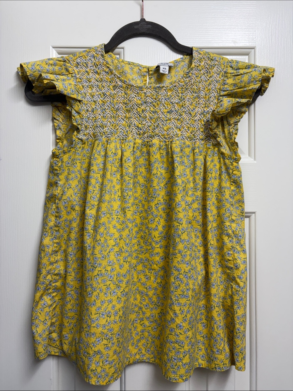 J Crew Smocked Yellow Floral Top